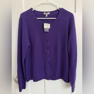 Madison Cashmere XL Purple Cashmere Cardigan Classic Button Front Luxury *flaw